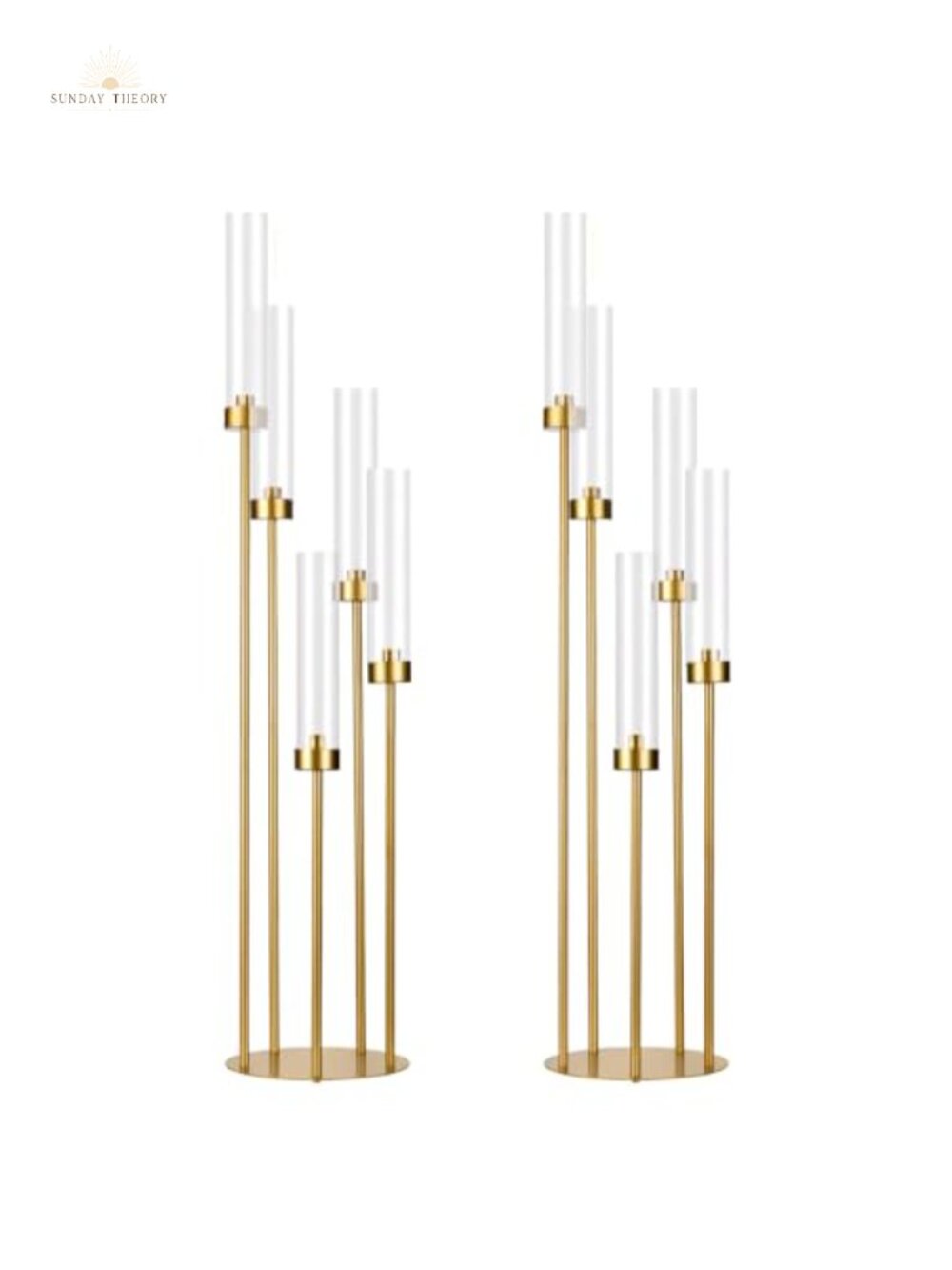 Set of 2 Gold Floor Candelabra, 5 Arm Tall Candle Holder with Acrylic